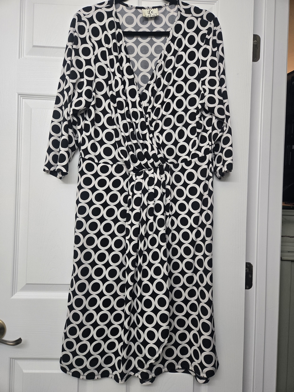 Ice Black & White Circle-Print Wrap Midi Dress